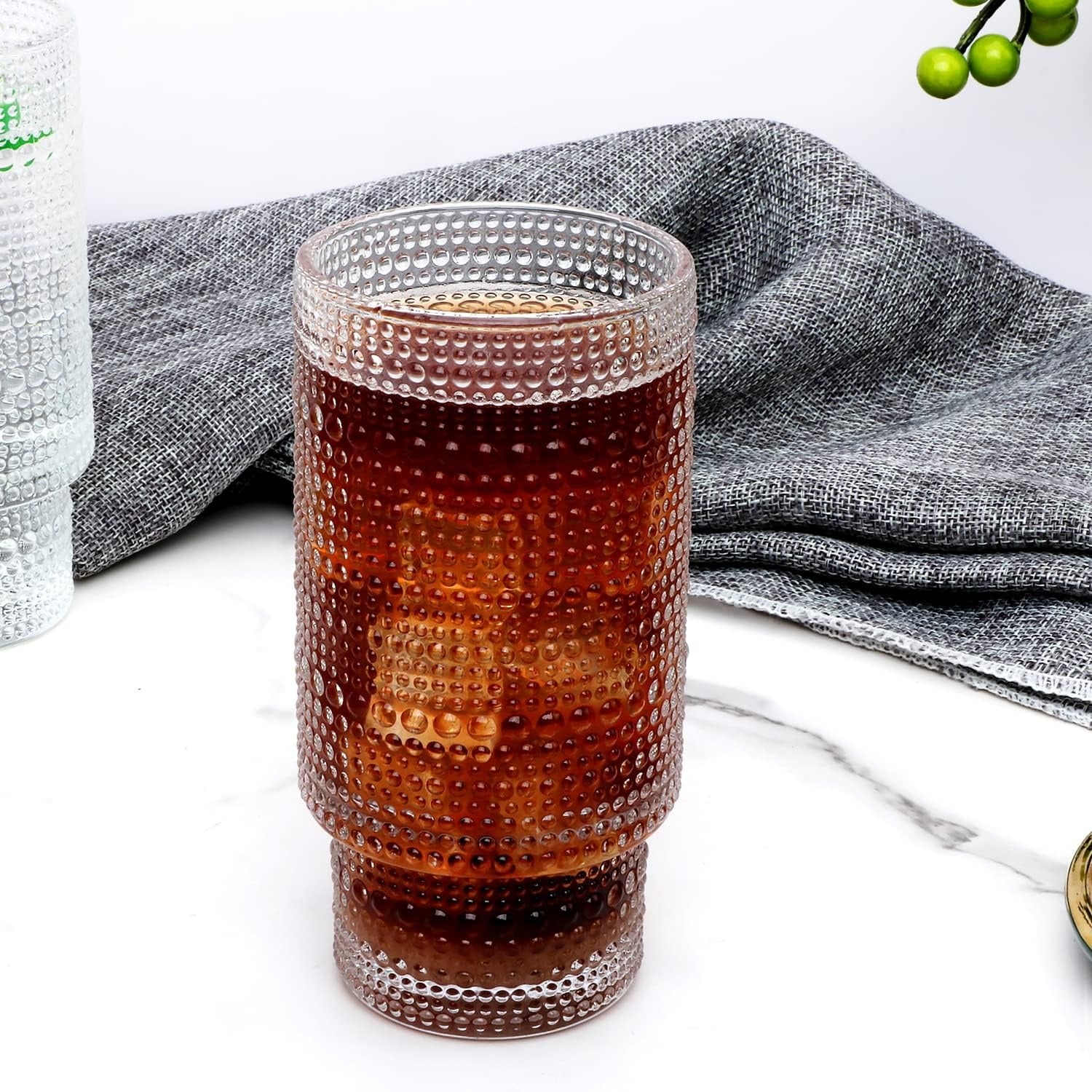 Vintage Tall Drinking Glasses Set of 6,Hobnail Highball Glasses,Romantic Embossed Cocktail Glasses Glass Coffee Glassware Set for Water,Juice,Soda - Image 2