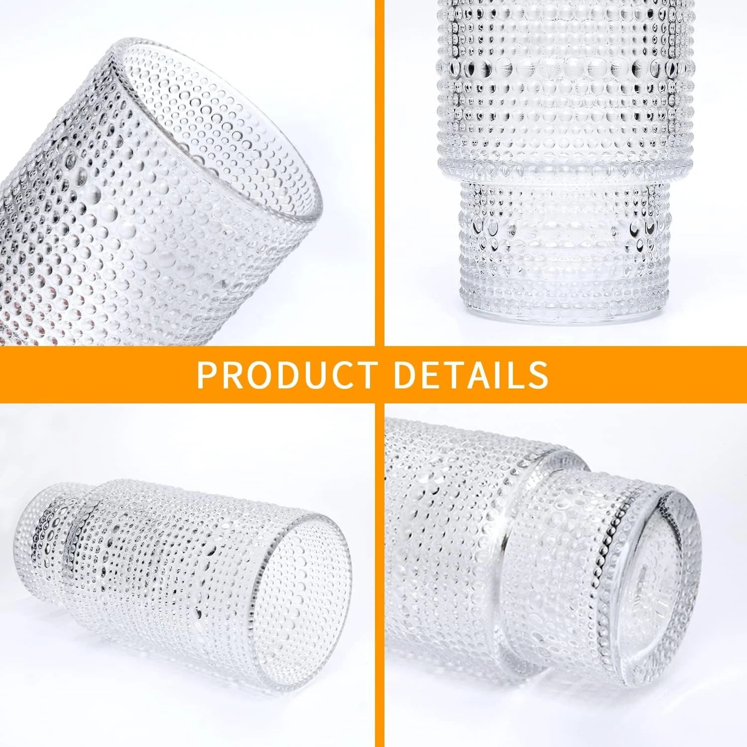 Vintage Tall Drinking Glasses Set of 6,Hobnail Highball Glasses,Romantic Embossed Cocktail Glasses Glass Coffee Glassware Set for Water,Juice,Soda - Image 4