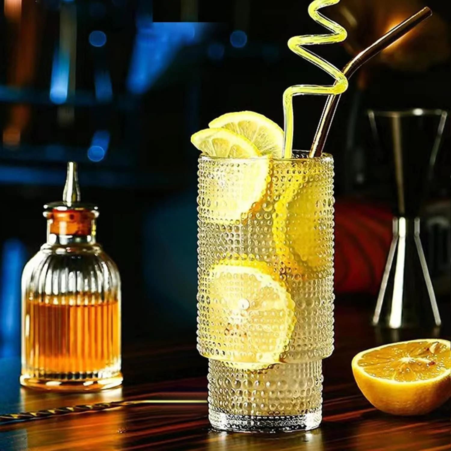 Vintage Tall Drinking Glasses Set of 6,Hobnail Highball Glasses,Romantic Embossed Cocktail Glasses Glass Coffee Glassware Set for Water,Juice,Soda - Image 5