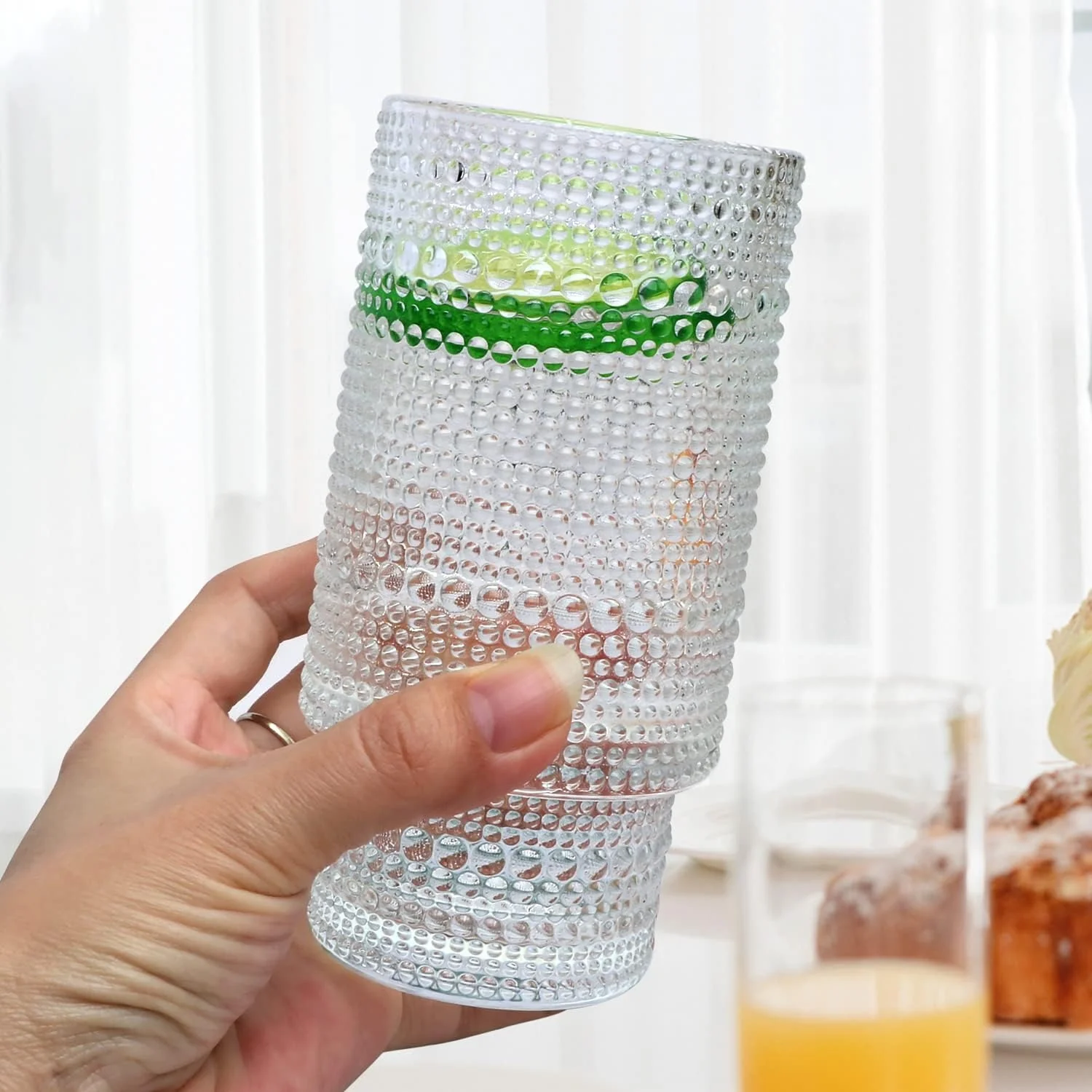 Vintage Tall Drinking Glasses Set of 6,Hobnail Highball Glasses,Romantic Embossed Cocktail Glasses Glass Coffee Glassware Set for Water,Juice,Soda - Image 6