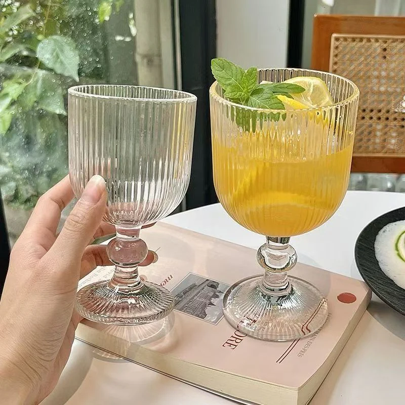 Vintage Wine Glasses Set of 4, 12 oz Glass Drinkware Sets, Ripple Drinkware Embossed Unique Vintage Glasses Drinking, Vertical Line Goblet Glasses, Water Goblets, Wedding, Party, Dinner, Bar - Image 3