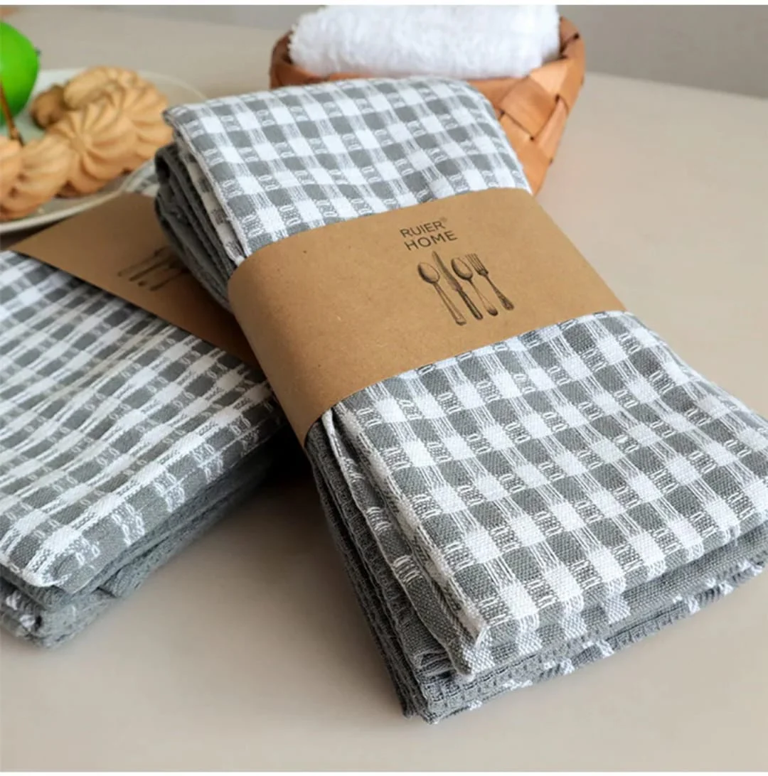 Waffle Weave Kitchen Towel Set of 3 – Checked Pattern, Soft Absorbent & Quick Dry - Image 3