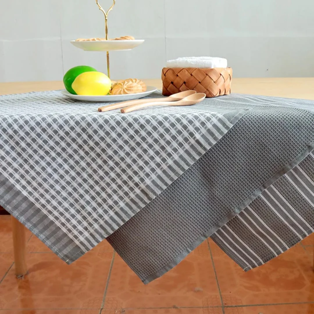 Waffle Weave Kitchen Towel Set of 3 – Checked Pattern, Soft Absorbent & Quick Dry - Image 4