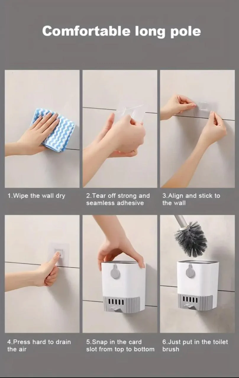 Wall Mounted Long Handle Toilet Cleaning Brush With Holder - Image 2