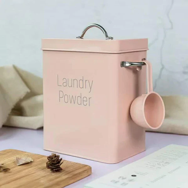 Washing Powder Bucket, Multi-Purpose Storage Box Laundry Powder Tin Square Laundry Powder Storage Box - Image 2