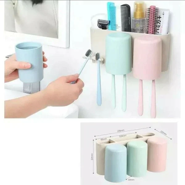 Wheat Straw Material Toothbrush Holder with 3 Cups - Image 4