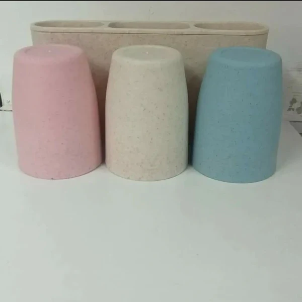 Wheat Straw Material Toothbrush Holder with 3 Cups - Image 5