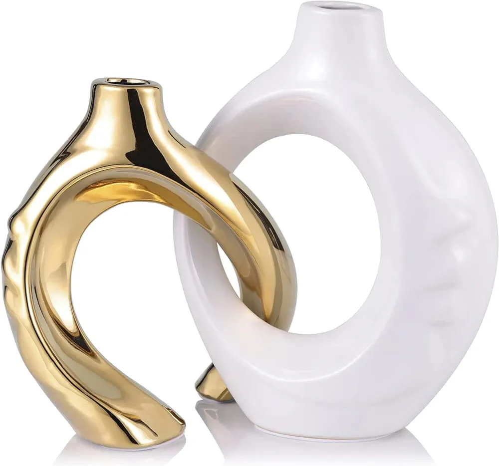 White and Gold Vase with Hole - Image 2