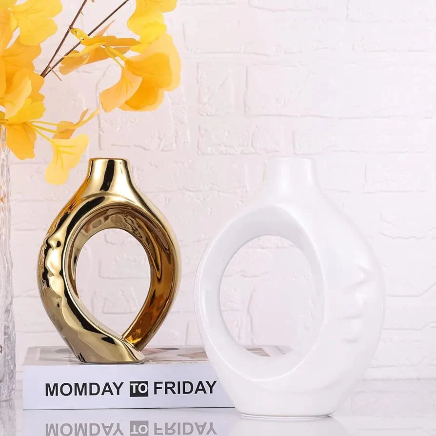 White and Gold Vase with Hole - Image 3