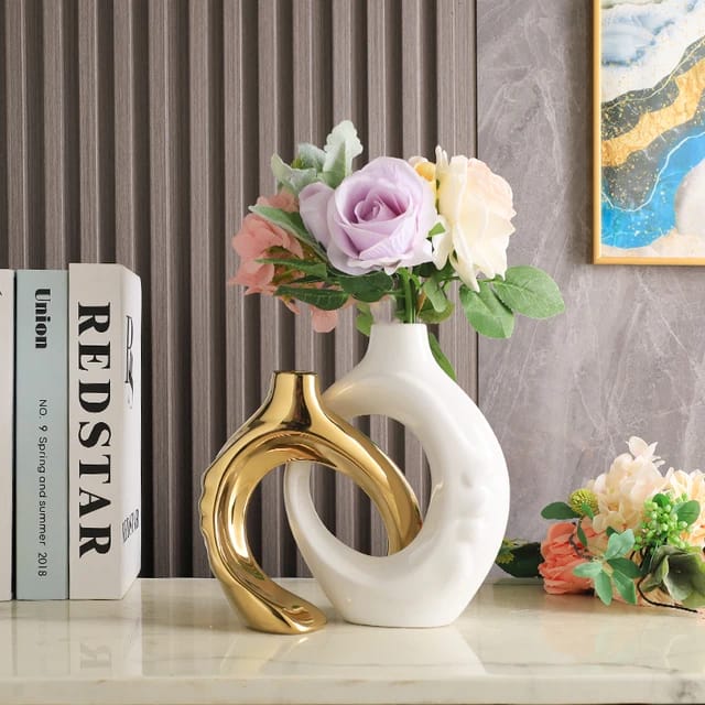 White and Gold Vase with Hole - Image 4