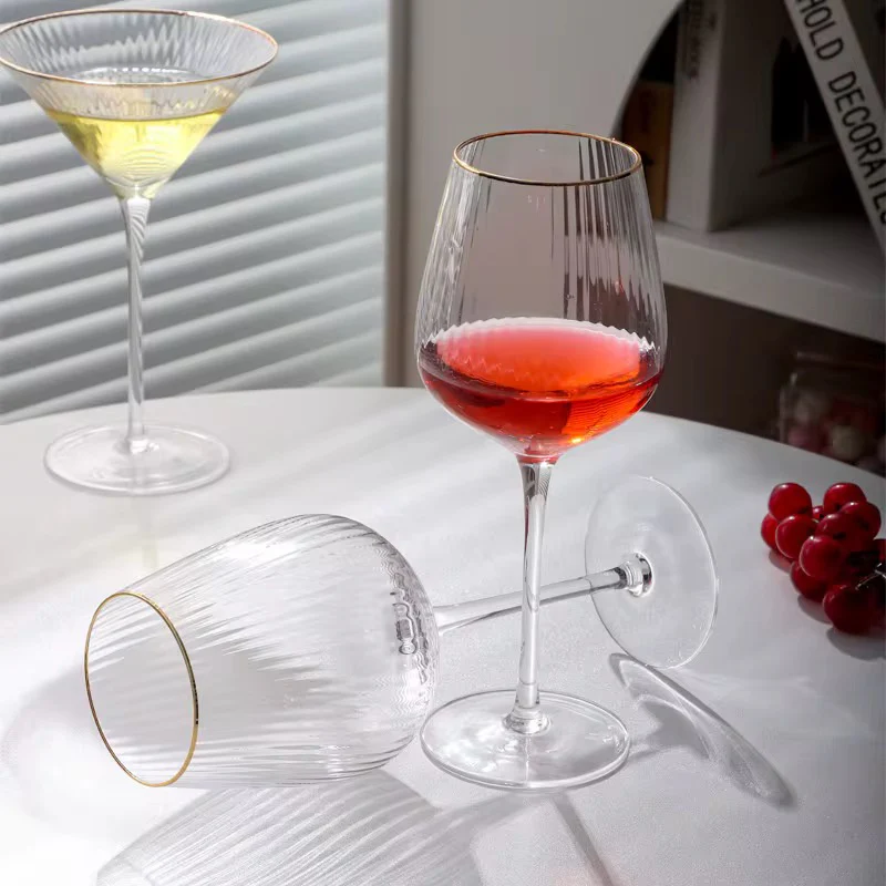 Wine Glasses, Vertical Pattern Gold Goblet Red Wine Champagne Cocktail Cup Family Bar Holiday Drinkware Mugs 6pcs set - Image 2