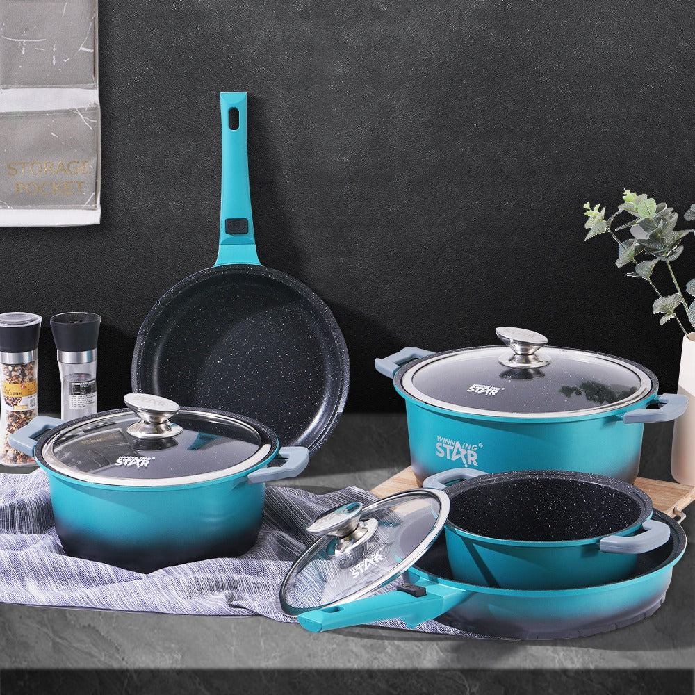 Winning Star 10-Piece| Aluminum Alloy Soup Pots & Frying Pans Non-Stick Cookware Set - Image 2