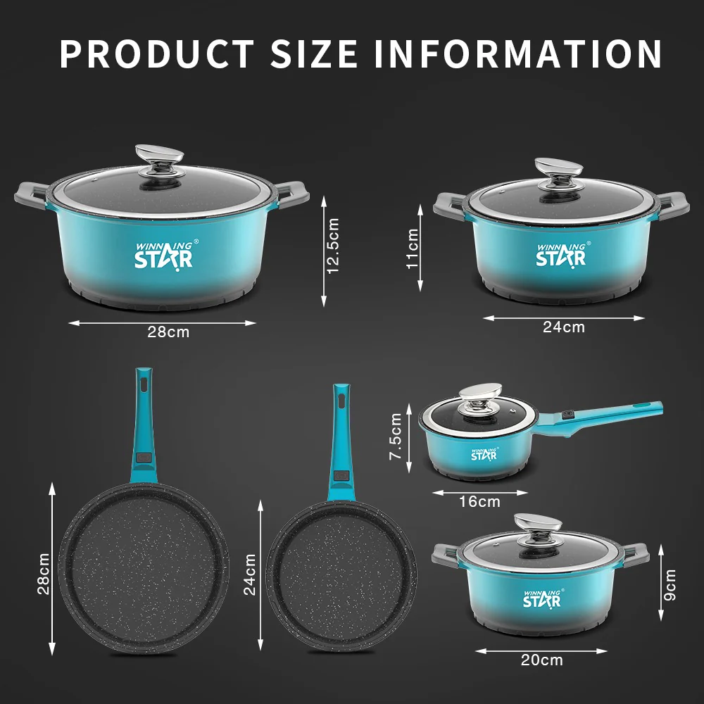Winning Star 10-Piece| Aluminum Alloy Soup Pots & Frying Pans Non-Stick Cookware Set - Image 4