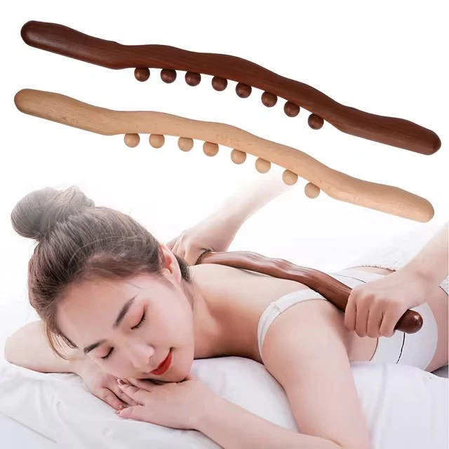 Wooden Gua Sha Stick Body Massage Tool Abdominal Cellulite Massage Backpain Relief Wood Therapy Massage Cup 8 Beads Handheld - Image 3