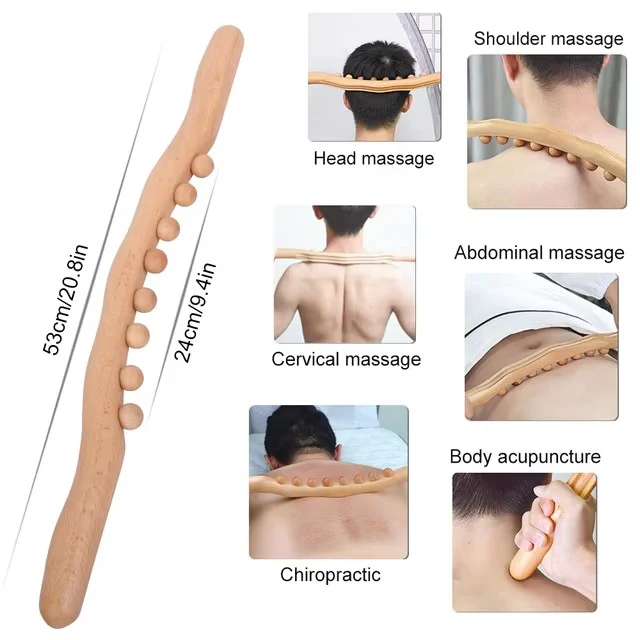 Wooden Gua Sha Stick Body Massage Tool Abdominal Cellulite Massage Backpain Relief Wood Therapy Massage Cup 8 Beads Handheld - Image 5