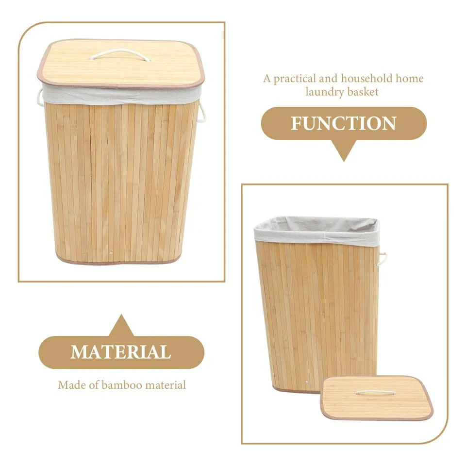 Wooden Laundry Hamper with Lid, Bamboo Laundry Basket with HandlesLaundry Basket - Image 3