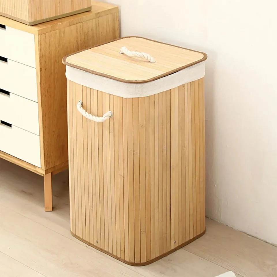 Wooden Laundry Hamper with Lid, Bamboo Laundry Basket with HandlesLaundry Basket - Image 6