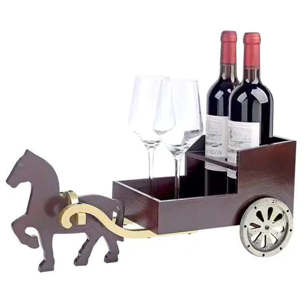 Wooden vintage horse cart bottle rack - Image 2