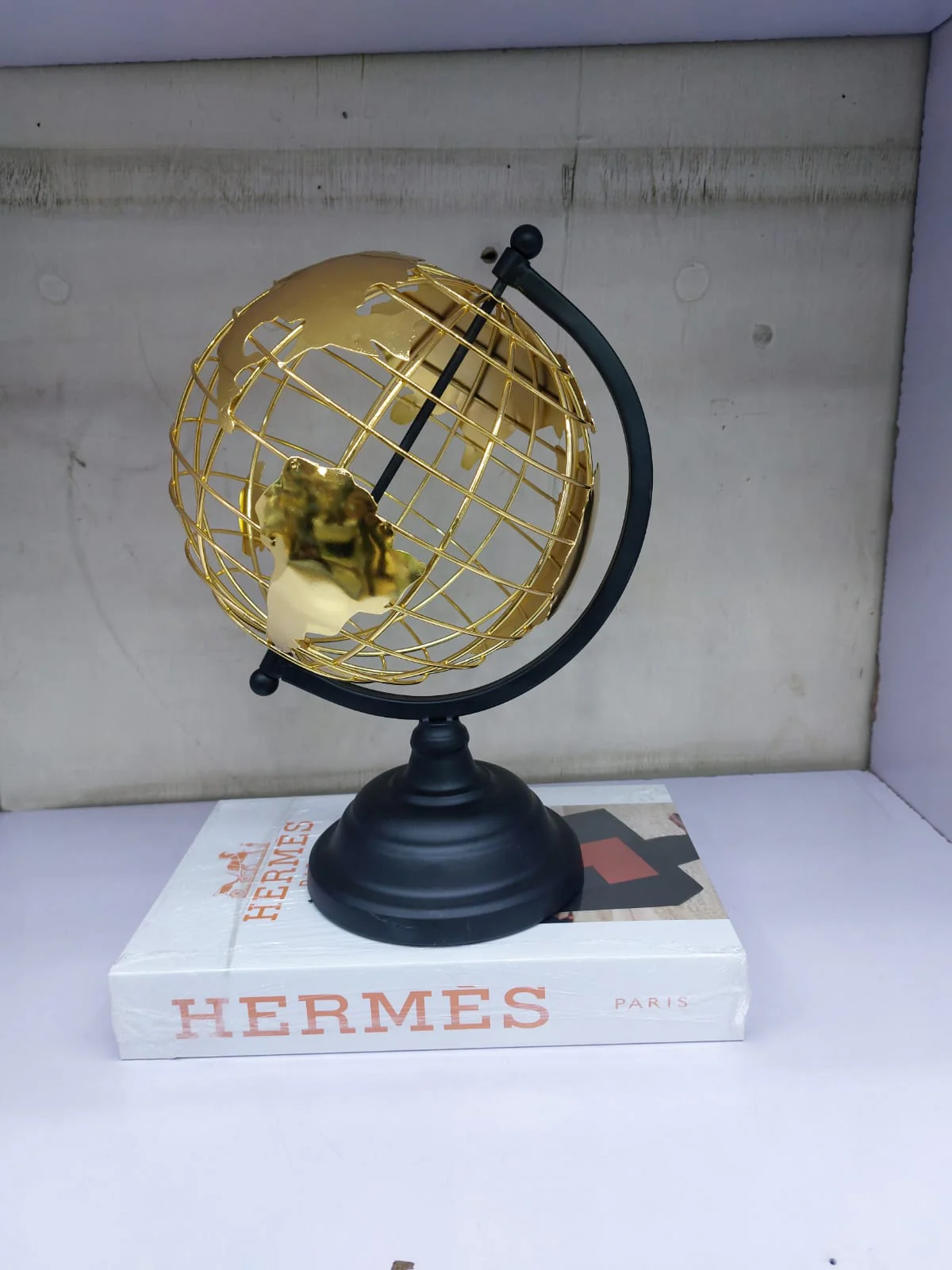 World Map Armando gold perforated table globe with black base - Image 2