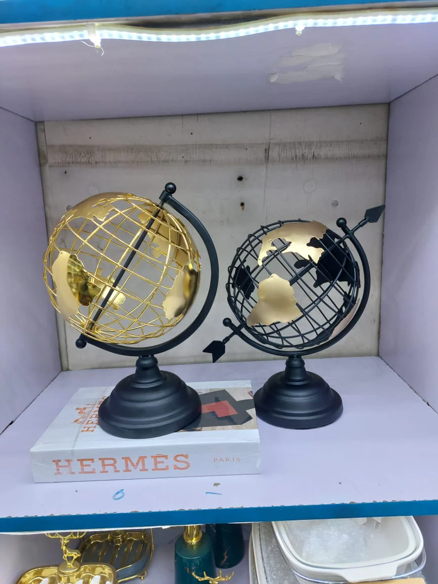 World Map Armando gold perforated table globe with black base - Image 3