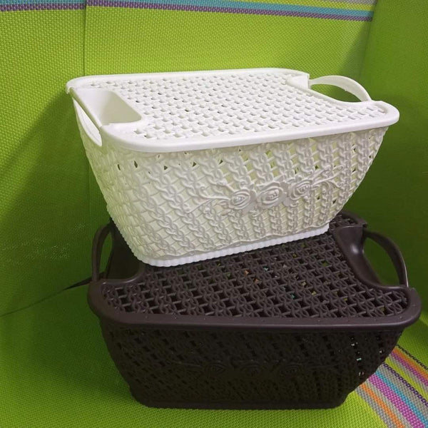 Woven Design Plastic Basket with Lid - Image 2