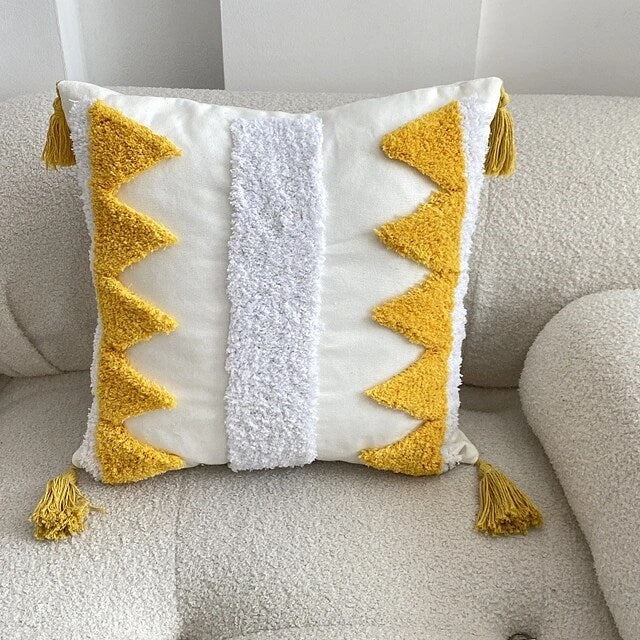 Yellow Embroidery Cushion Cover Geometric Tassels Pillow Cover 45x45cm - Image 10