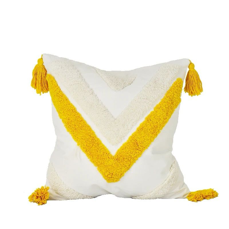 Yellow Embroidery Cushion Cover Geometric Tassels Pillow Cover 45x45cm - Image 6