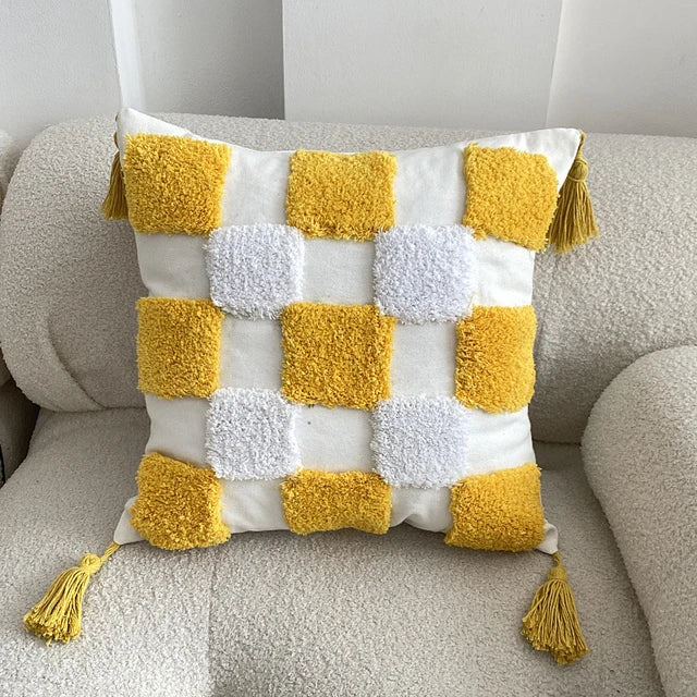 Yellow Embroidery Cushion Cover Geometric Tassels Pillow Cover 45x45cm - Image 9