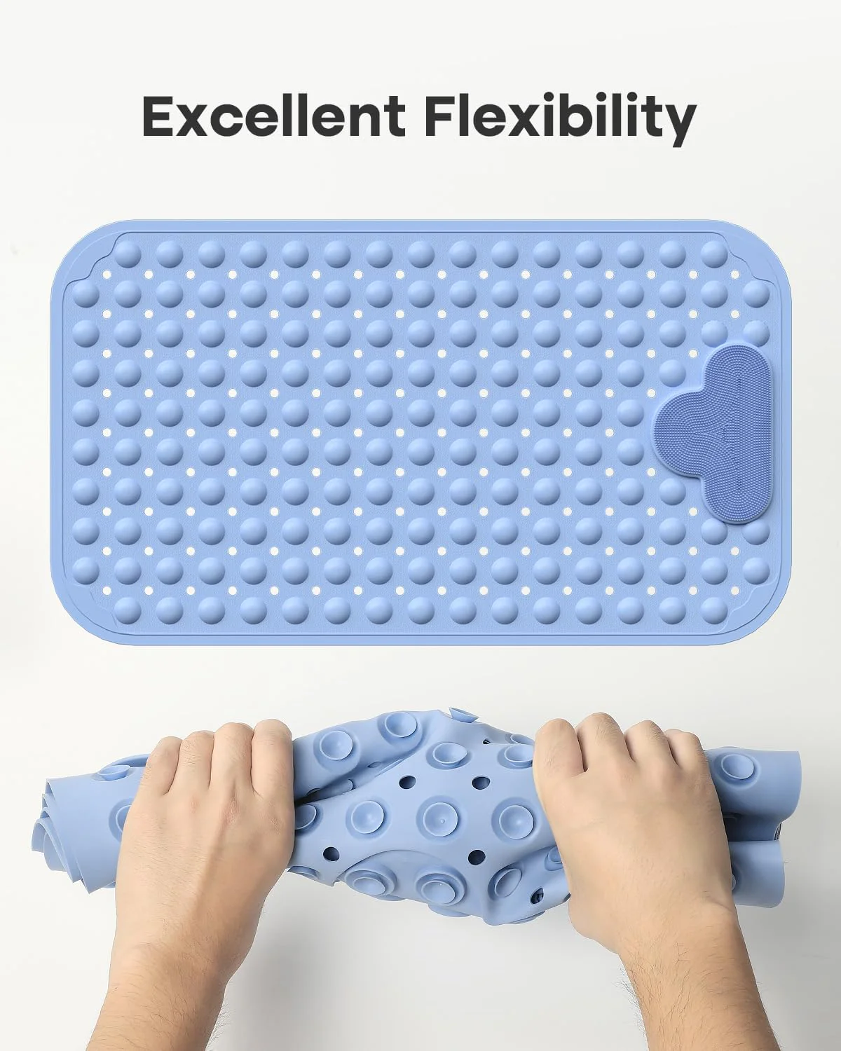Bath Mat Non Slip with Foot Scrubber, Anti Slip Bath Mat for Tub, Rubber Shower Mat with Suction Cups and Drain Holes - Image 6