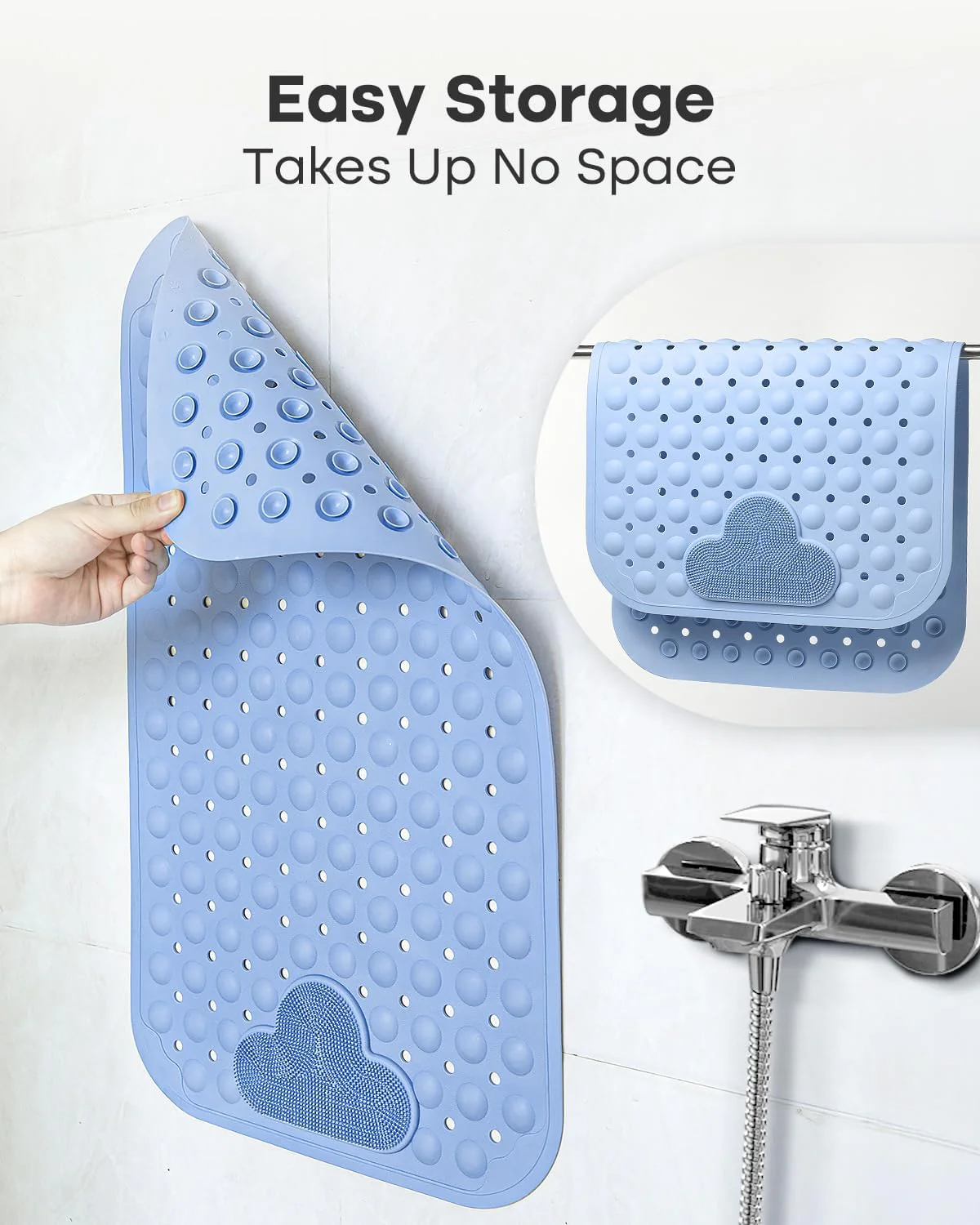 Bath Mat Non Slip with Foot Scrubber, Anti Slip Bath Mat for Tub, Rubber Shower Mat with Suction Cups and Drain Holes - Image 7