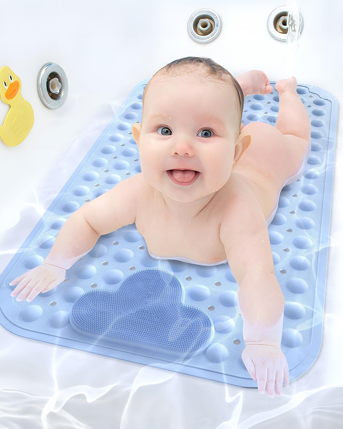 Bath Mat Non Slip with Foot Scrubber, Anti Slip Bath Mat for Tub, Rubber Shower Mat with Suction Cups and Drain Holes - Image 8