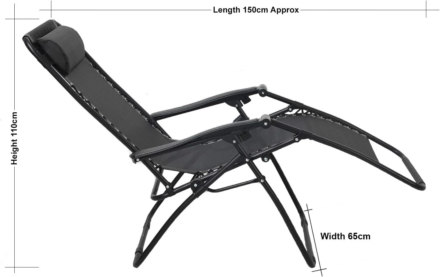 Zero Gravity Lounge Chair Reclining Chair Garden Sun Lounger Black - Image 2